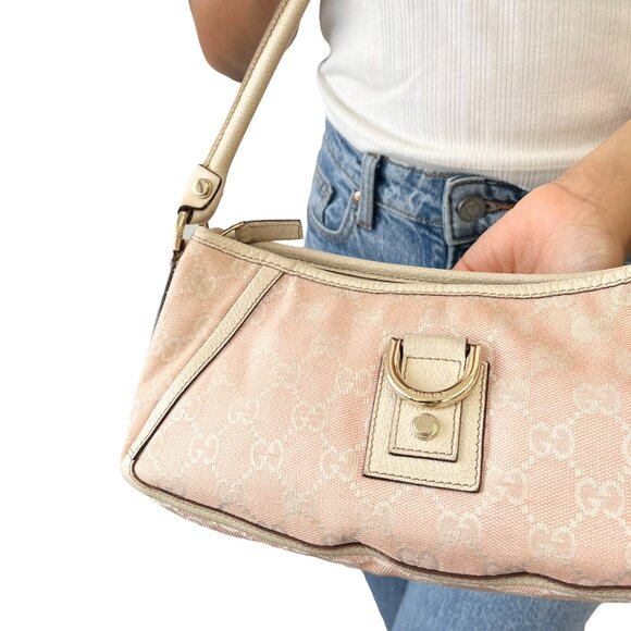 GUCCI Vintage GG Monogram Logo Abbey Shoulder Bag Pochette Pink Canvas [105938] - Picture 3 of 13